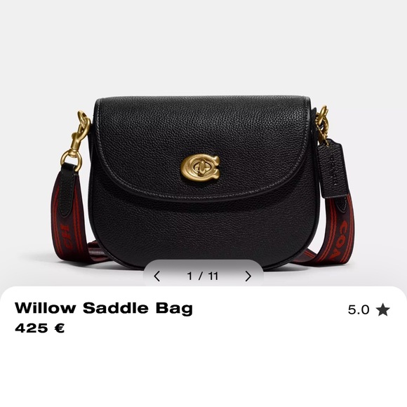 ❤️ COACH 🌺 willow saddle bag Black Pebbled Leather Crossbody Red and black Strap - Picture 7 of 17